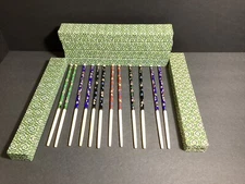 Six Pair Of Vintage Chinese Cloisonné Enamel Multicolored Chopsticks w/ Boxes