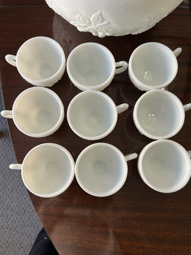 Vintage Westmoreland Milk Glass Three Fruits Punch Bowl w/9 Matching Cups - Picture 7 of 14