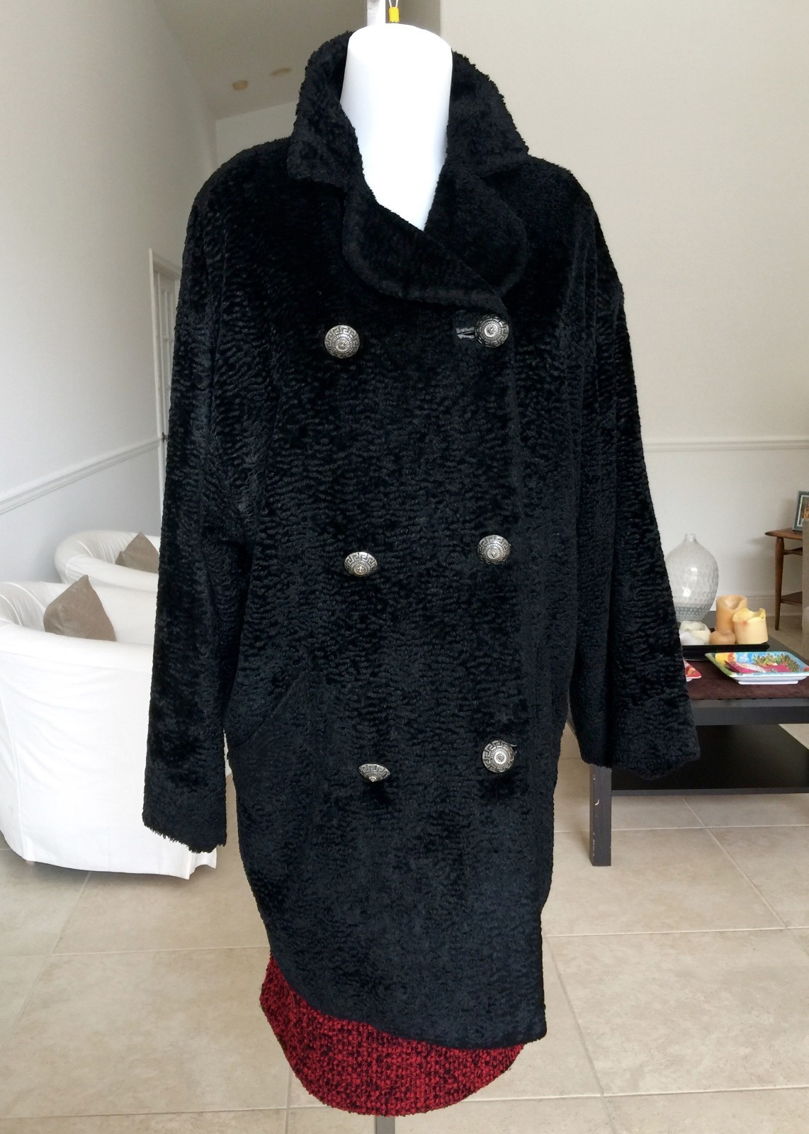 GIANNI VERSACE VERSUS black faux fur women's coat size IT 44 from 1995/96