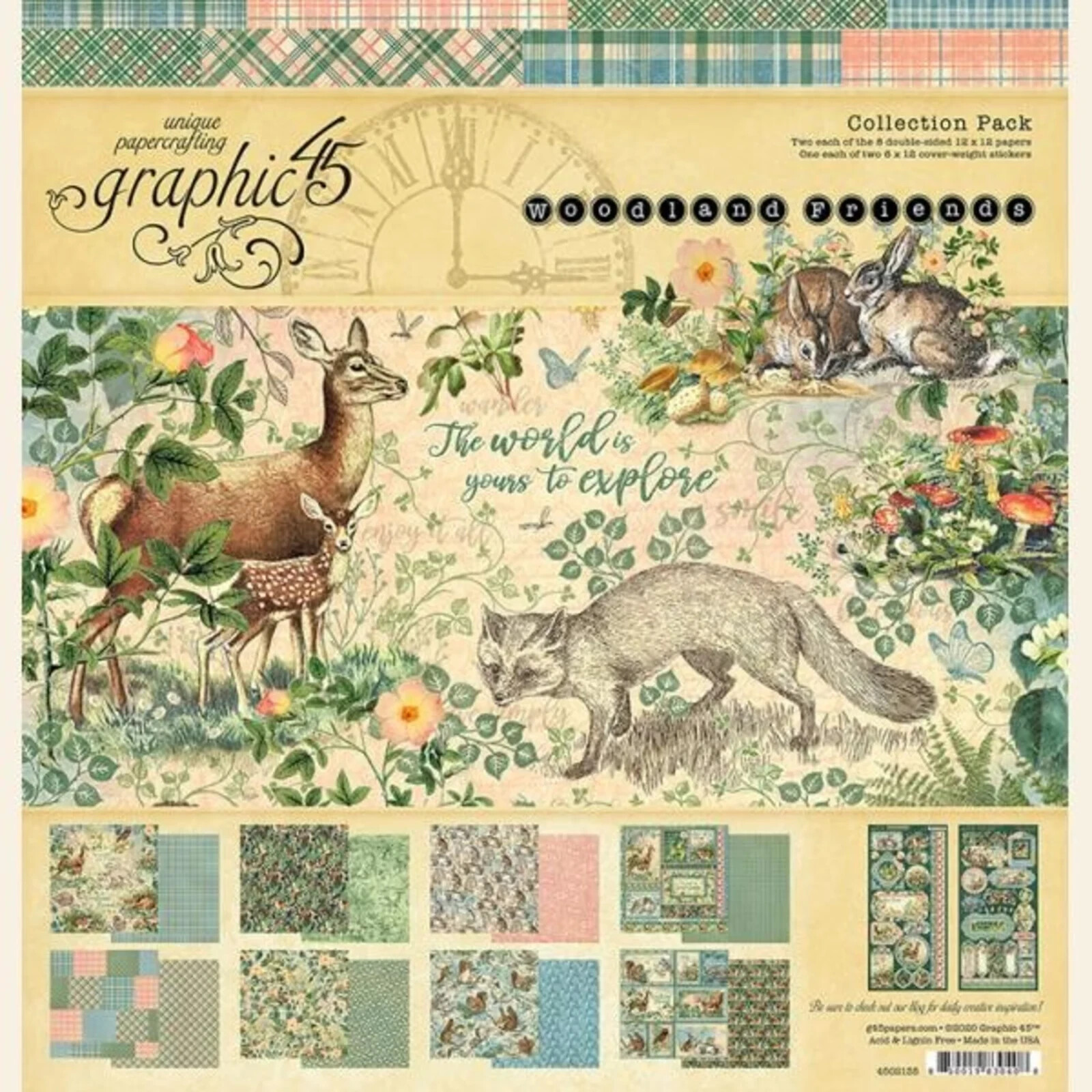 Graphic 45 12"" X 12"" Collection Paper Pack Woodland Friends 4502135
