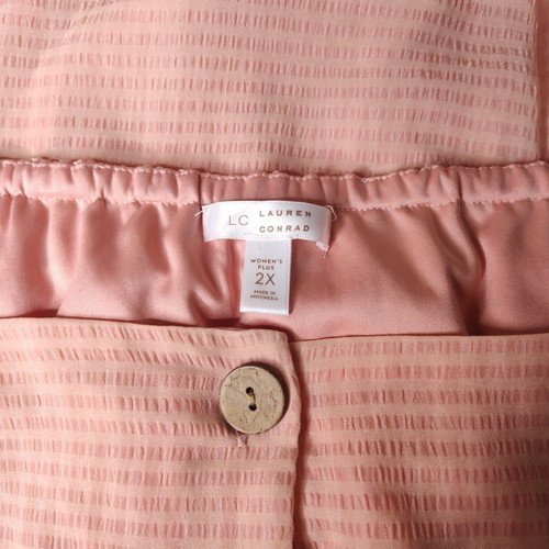 LC Lauren Conrad Square Neck Puff Sleeve Top Blouse Size 2X Orange Button Front - Picture 6 of 6