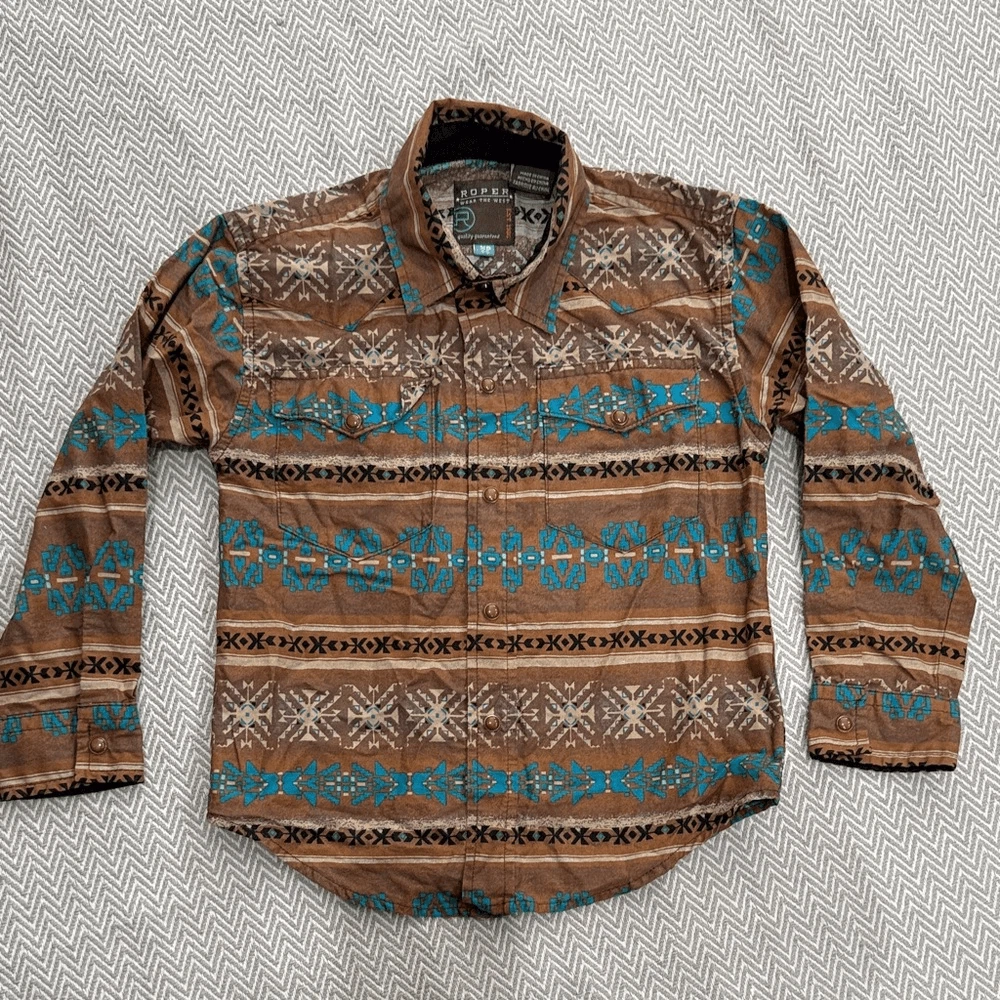 Roper Western Wear Kids Aztec Patterned Button-Up Shirt Size 4-5