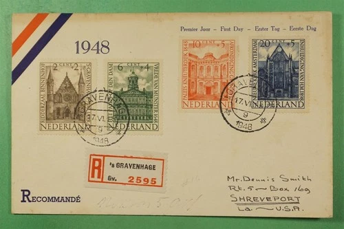DR WHO 1948 NETHERLANDS FDC BUILDING SEMI POST COMBO REGISTERED POSTCARD R48594