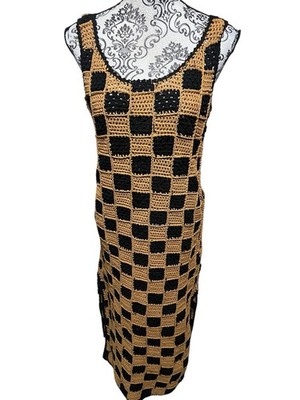 Cleobella Danika Midi Dress Brown Black Crotchet Sleeveless Sheath Small Slits