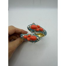 Turquoise Enamel Snake Bypass Bangle Bracelet...