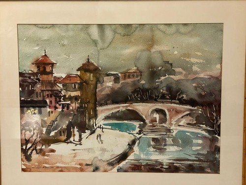 Vintage gerahmte abstrakte Kunst Aquarell Gemälde Clint Carter 1960 Atlanta Künstler - Bild 2 von 5