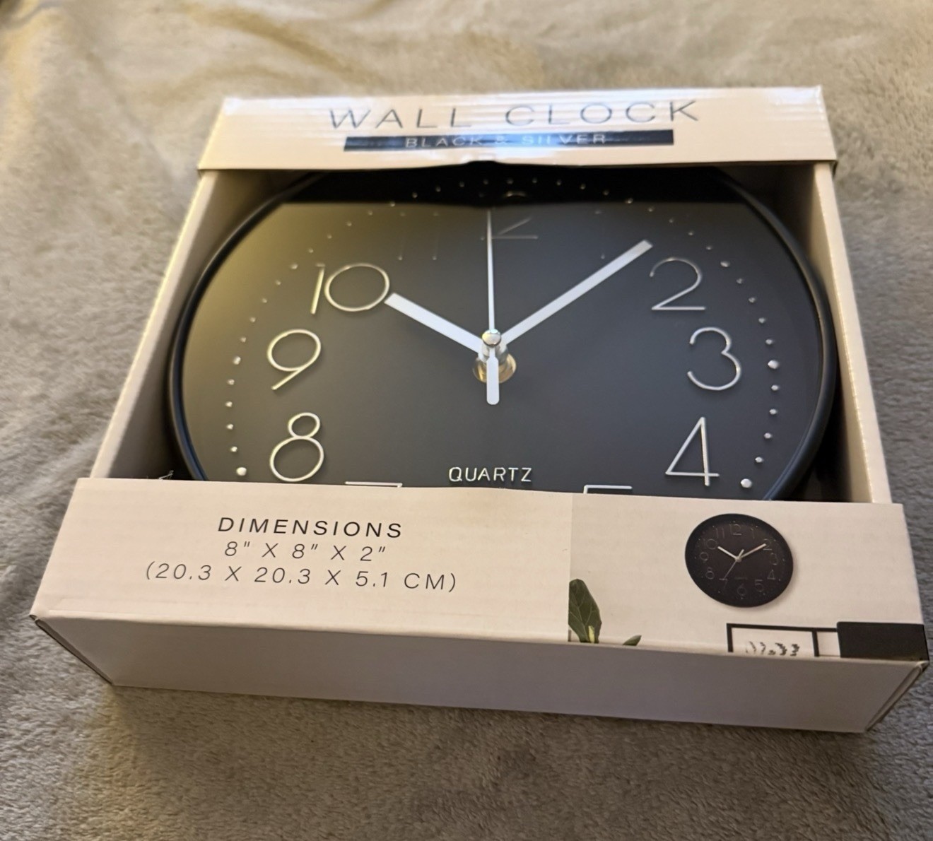 Kohl’s Black Silver Quartz Wall Clock 8” Round Modern Home Decor New in Box