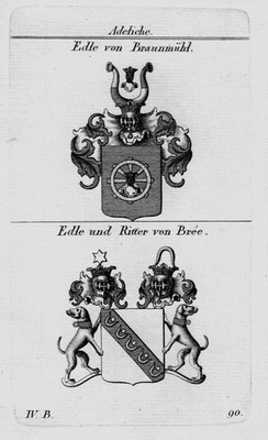 1820 - Braunmühl Bree Wappen Adel coat of arms heraldry Heraldik Kupferstich