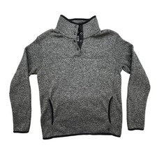 Eddie Bauer Pullover Womens Medium Gray Knit 1/4 Snap Mock Neck Fleece Cozy