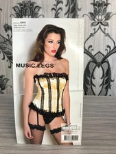 Music Legs ML52019 Satin Corset With G-String Gold/Black One Size IN-STOCK