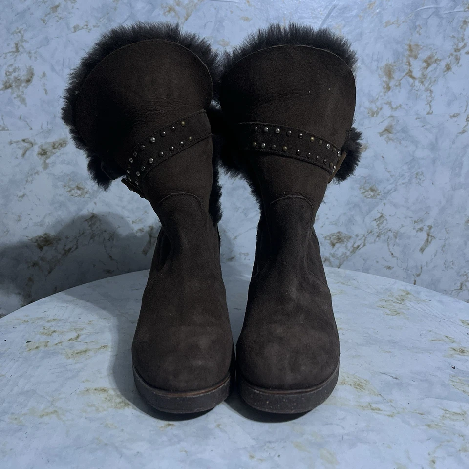 EWU Mujer Talla 10 Zapatos Marrón Gamuza Cómodo Piel Forrado Cuña Botines Foto 2 de 4