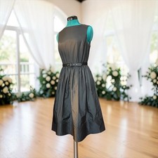Isaac Mizrahi Black Taffeta Fit Flare Dress Full Skirt Cocktail Goth Size 6