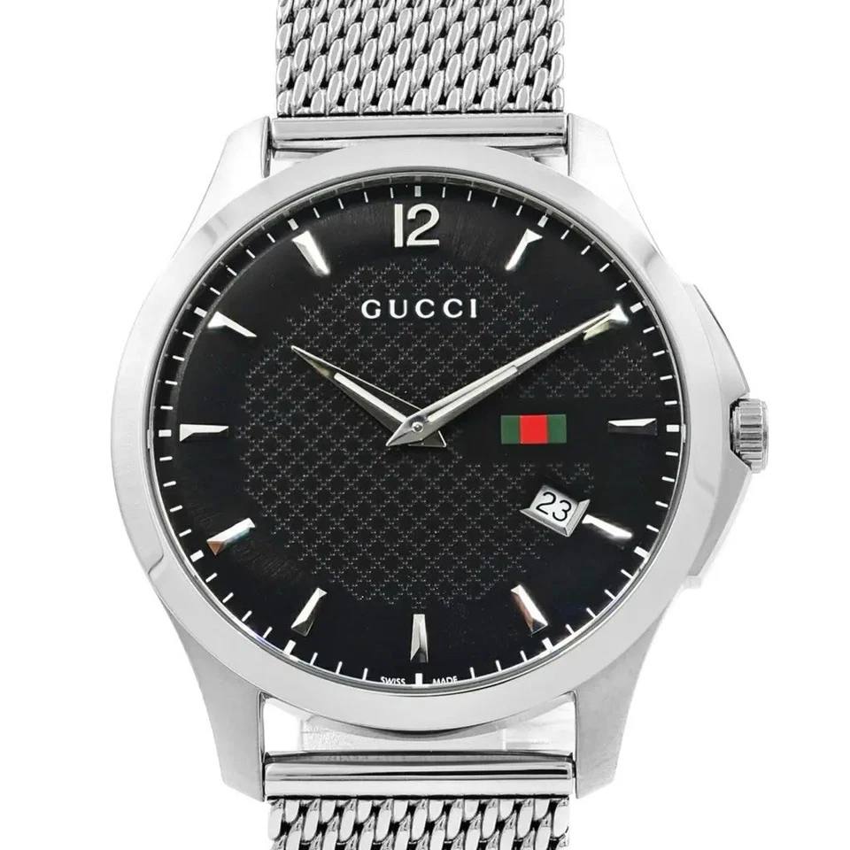 Gucci G-Timeless 40mm Steel Mesh Bracelet Black Dial Quartz Mens Watch YA126308 - Image 4 of 4