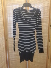 J For Justify Sweater Dress Womens Size Medium Black White Striped Long Sleeve 