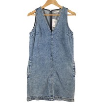 Target Dress Womens 4 Blue Denim V Neck Sleeveless Pinafore Pockets 133900