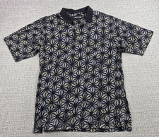 Pierre Cardin Polo Shirt Mens Medium Black Geometric 100 Cotton Knit Casual
