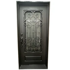 Wrought Iron Entry Door 37x81 Prehung – Rain Glass, Oil Rubbed Bronze Finish