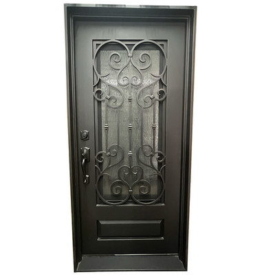 Wrought Iron Entry Door 37x81 Prehung   Rain Glass, Oil Rubbed Bronze Finish