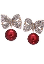 Holiday LaneGold-Tone Pav  Bow  Red Ornament Drop Earrings