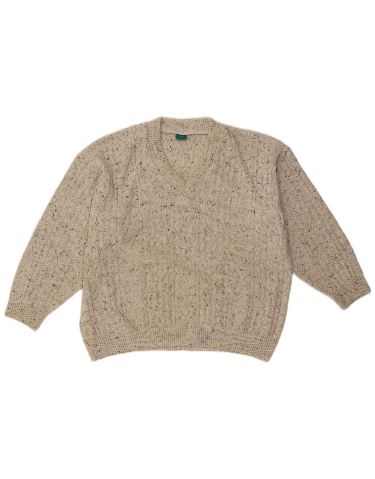 CANDA Mens V-Neck Jumper Sweater Large Beige Flecked Acrylic AP03