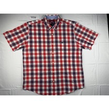 Chaps Mens XL Red White Blue Plaid Short Sleeve Button Down Shirt Easy Care