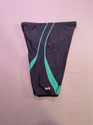 TYR Alliance Splice Jammer Swimsuit Men's Size 34 Black Green Xtra Life Lycra