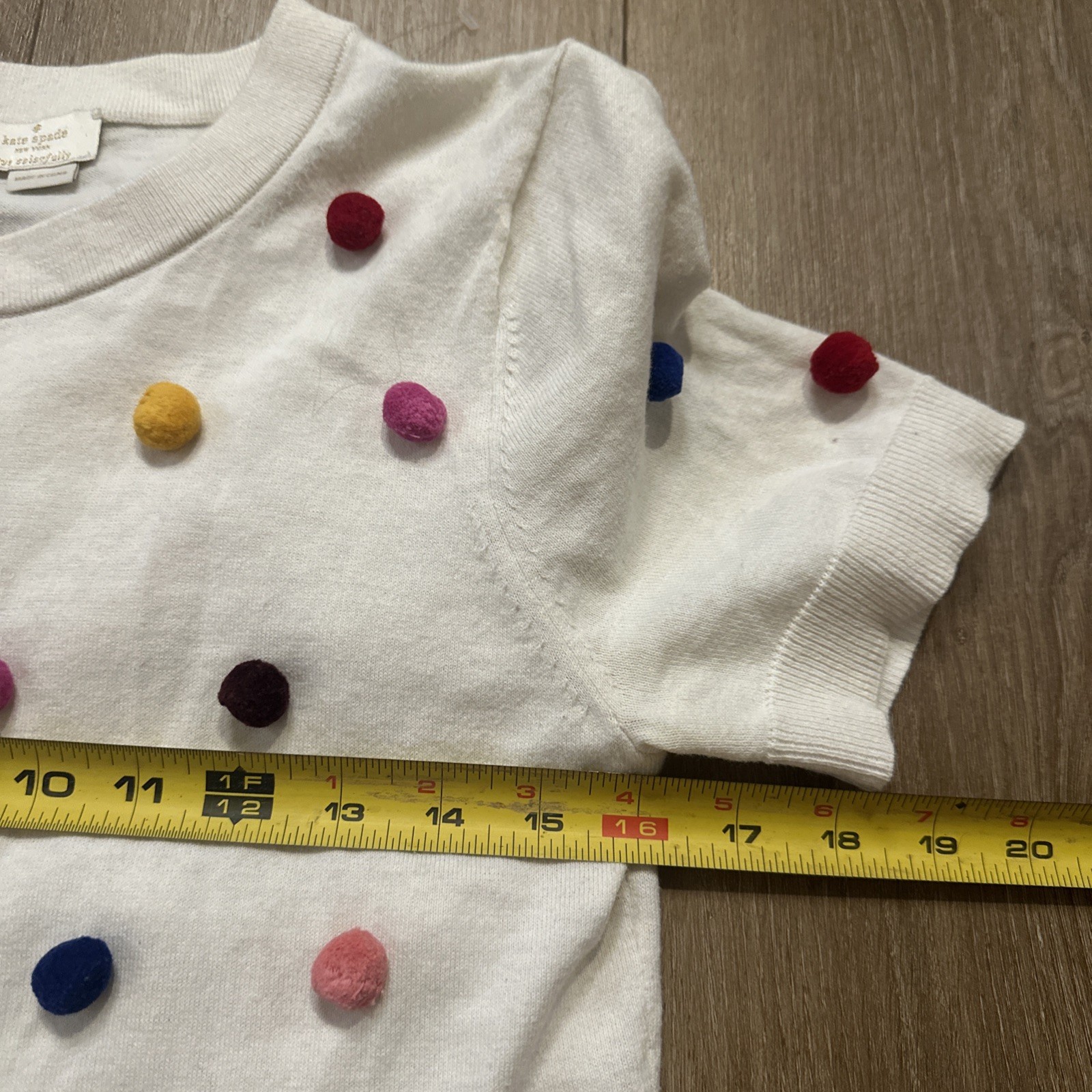 Kate Spade Live Colorfully Multi Color Pom Pom Short Sleeve Sweater Small thumbnail 5