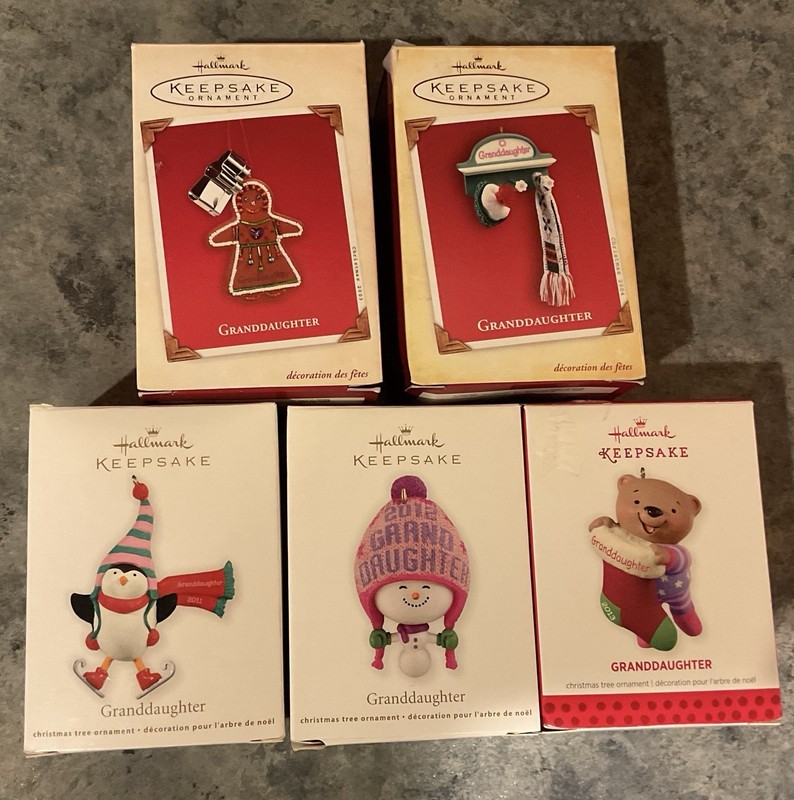 Lot Of Hallmark Keepsake Granddaughter Themed Dated Christmas Ornaments In Boxes