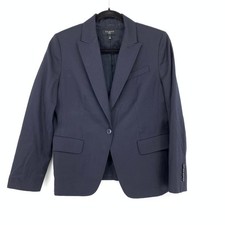 Talbots Single Button Suit Blazer Jacket Womens Size 14P Navy Blue Pinstripe