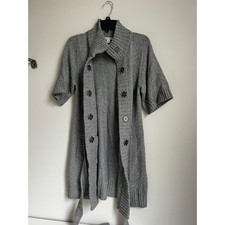 Banana Rep Gray Short Sleeve Button Up Cardigan Sweater w/Belt Women's Sz S
