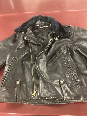 Vintage AMF Harley-Davidson Black Leather Jacket with Fur Collar