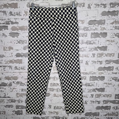 Krazy Larry Pants Womens 8 Blue White Geometric Hexagon Pull-On Stretch Ankle