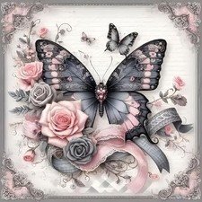 Butterfly Flower Diamond Art Kits for Adults, Rose 5D Full Round Drill
