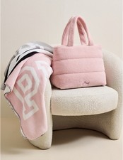 VS PINK GRAY PINK COLORBLOCK SHERPA BLANKET TOTE 50x60 SOLD OUT NWT