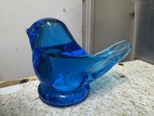 1990 Leo Ward Bluebird of Happiness Vintage Figurine Blue Glass Signed  Dated