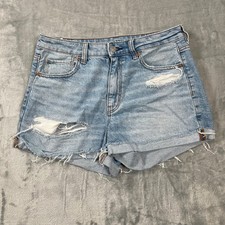 American Eagle Mom Short Light Wash Distressed Denim High Rise Size 6