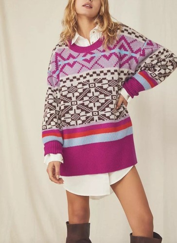 Free People Lets Do Brunch Maglione Oversize 100% Cashmere Multicolore Taglia XS - Foto 1 di 8