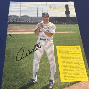BASEBALL~SIGNED PAUL MOLITOR (HOF) MILW. BREWERS YEARBOOK FULL PAGE CUT