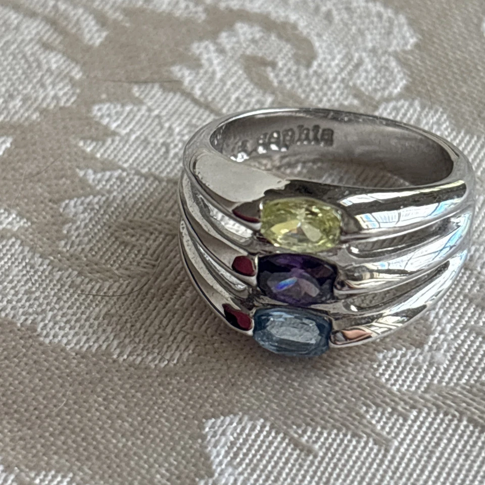 Lia Sophia Vintage Ring SilverTone Blue Purple Citrine Oval Cz Signed Size 7 HTF - Image 4 of 4