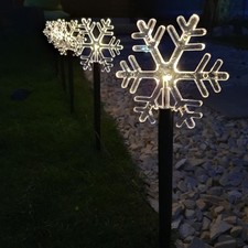 FHS LED-Leuchtstäbe Schneeflocke 5er-Set warmweiß, IP44, Batterie mit Timer