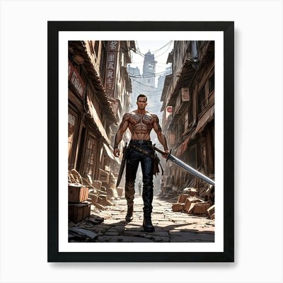 Muscular Barbarian Warrior Art Prin Framed Wall Art Poster Canvas Print Picture