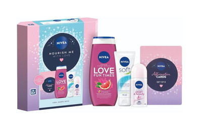 Nivea Geschenkset Nourish Me With Love Luxus 3-teiliges Set mit 8 Affirmationskarten