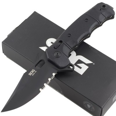SOG Seal XR Lock Folding Pocket Knife Black Partial Serrated Clip Point Blade