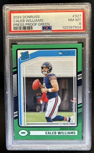 2024 Panini Donruss Caleb Williams Press Proof Green RC Rated Rookie #327 PSA 8