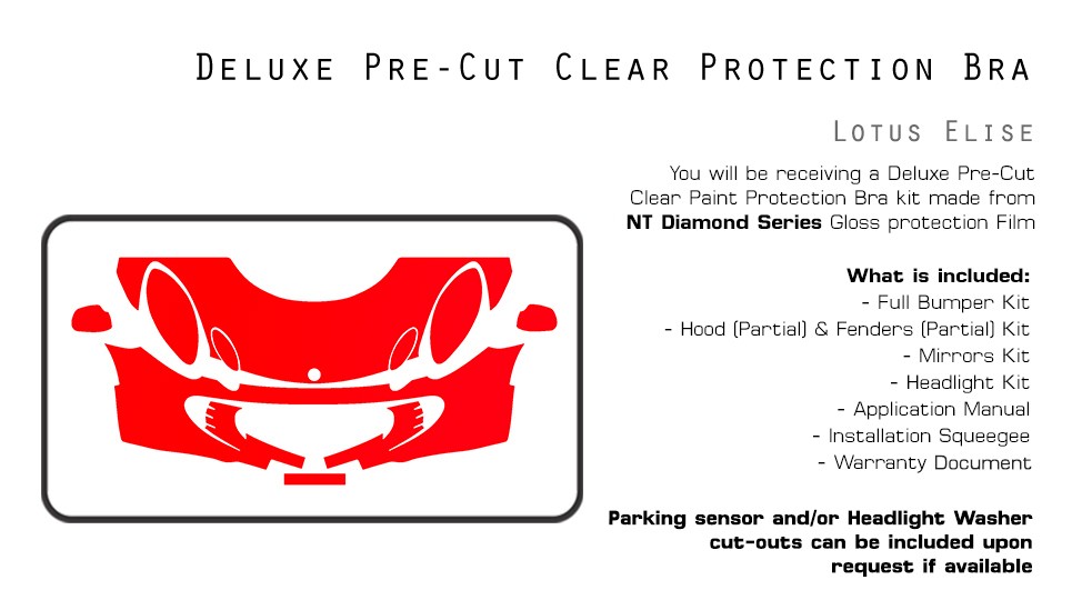 Lotus Elise 2004-2009 PreCut Paint Protection Film Clear Bra PPF