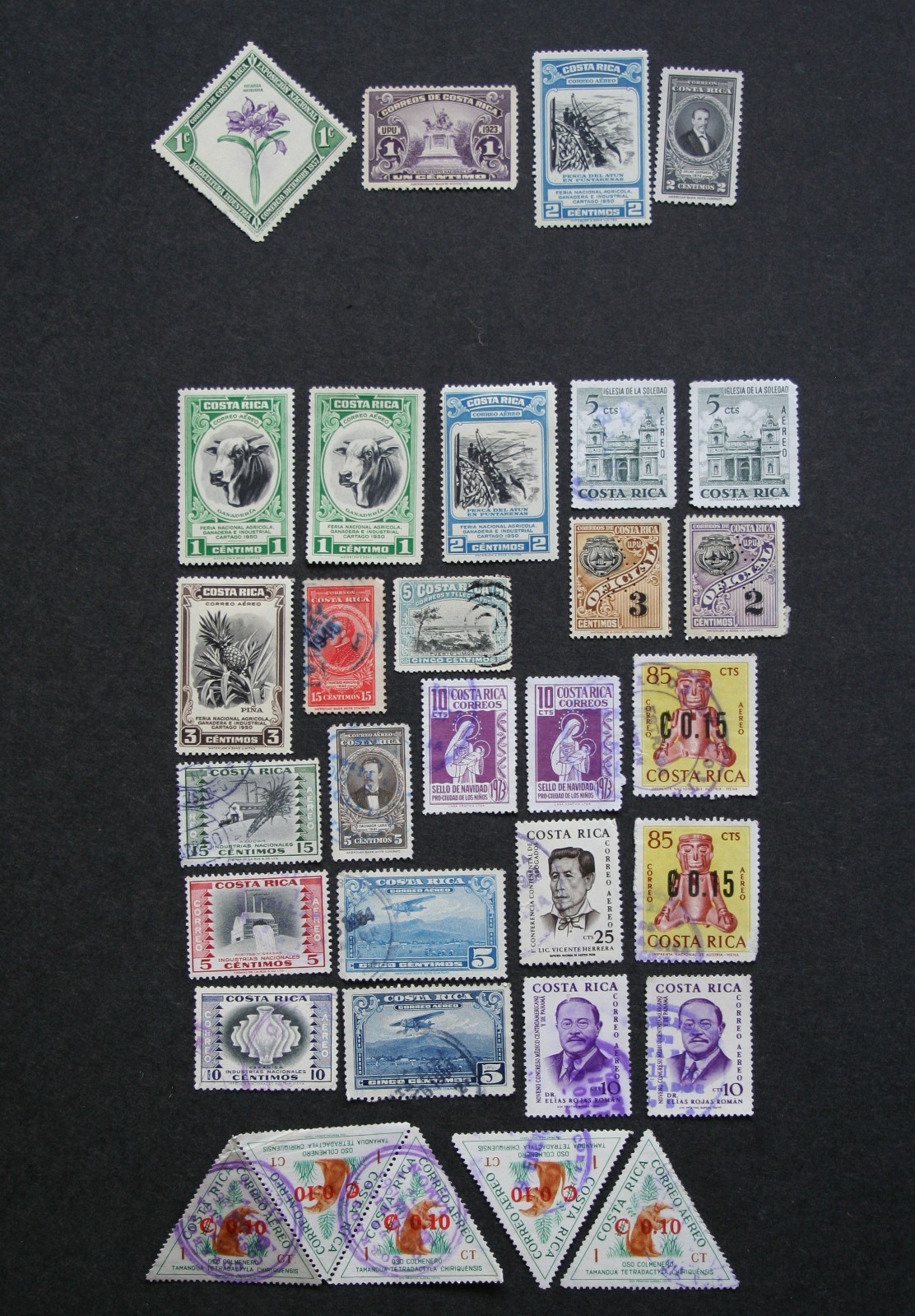 Four (4) MNH and twenty-eight (28) used stamps from Costa Rica, 1950s-1970s