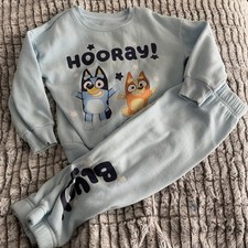 Bluey Cartoon Light Blue Sweatshirt  Pants Set Unisex Baby Toddler Outfit
