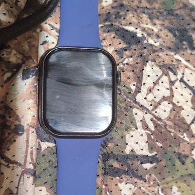 Apple Watch Series 44mm Black Aluminum Case Blue Silicone Band 32GB Unlocked
