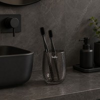 Baliv Zahnputzbecher Glas Grau MundspüLbecher Bad Becher ZahnbüRstenhalter