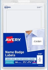 Avery Printable Self-Adhesive Name Badges 2.3" x 3.375" White 100ct 5147 NEW